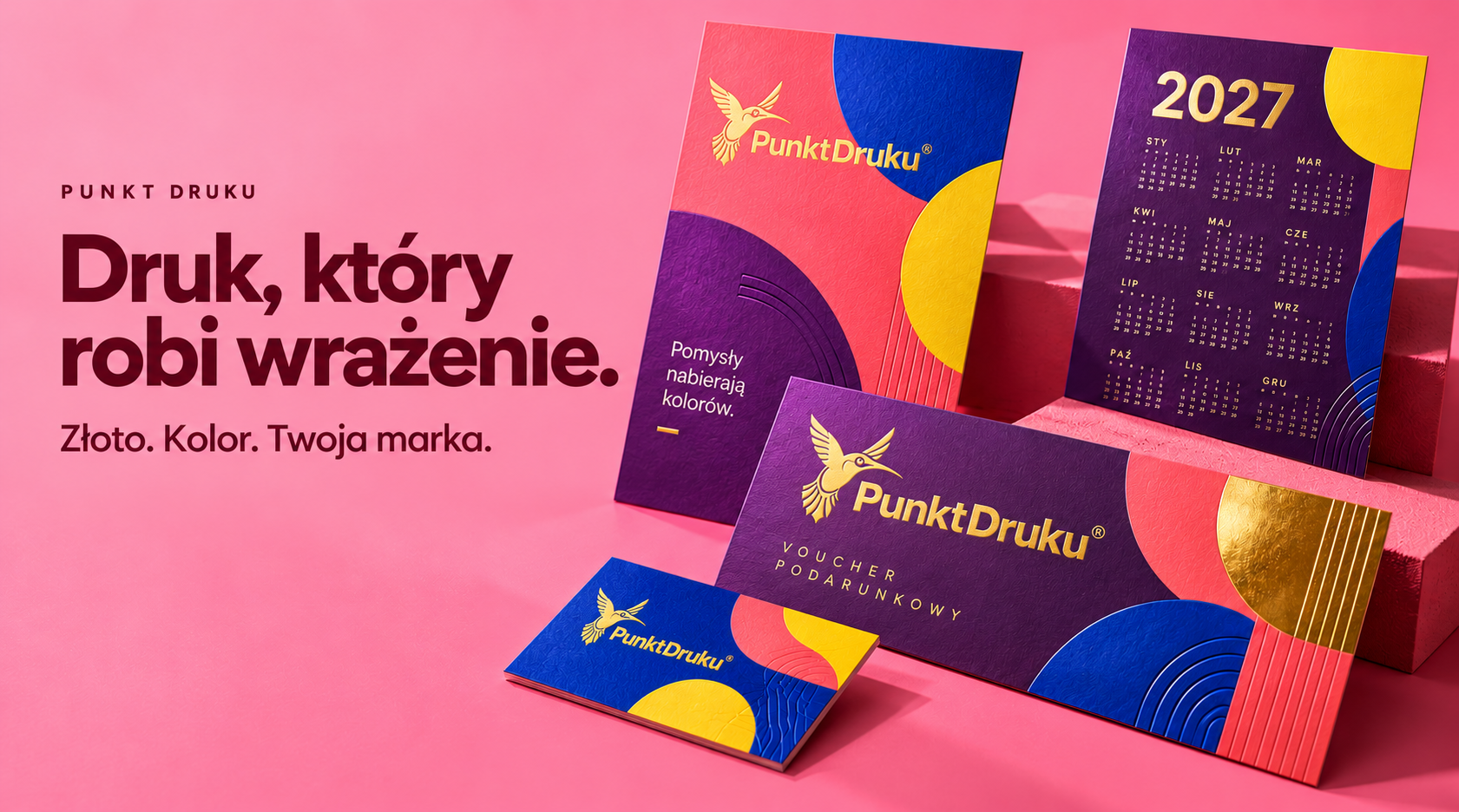Druk, który robi wrażenie. Złoto. Kolor. Twoja marka. Kolekcja Punkt Druku 2027.